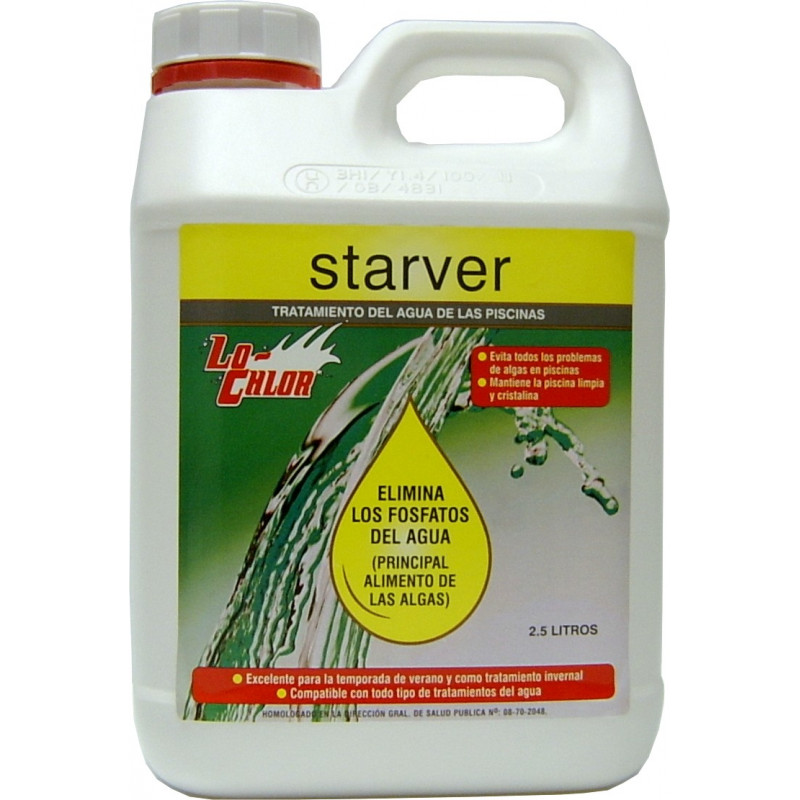 Starver: Super concentrado eliminador de fosfatos (nutrientes de las algas) para piscinas. Botella 2,5 Lt