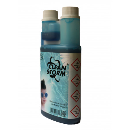Clean Storm: Clarificador, Floculante y Eliminador de Grasas-Aceites en Piscinas-SPA. Botella de 500 ml con dosificador