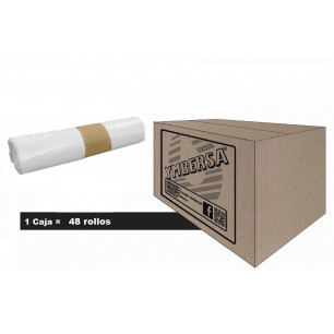Caja bolsa basura blanca 25 Lt. *54x60 mm. Baja densidad y alta presión. *48 rollos **960 bolsas.