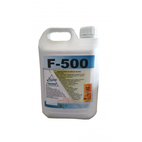 F - 500: Controlador de malos olores. Especial para fosas sépticas, pozos ciegos, vertederos... Botella 5 Lt.