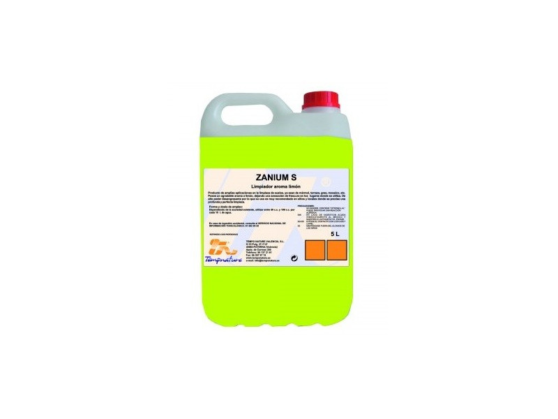 ZANIUM S: Fregasuelos Detergente Higienizante Multiusos para limpieza de todo tipo de suelos. Perfume cítrico Botella 5Lt