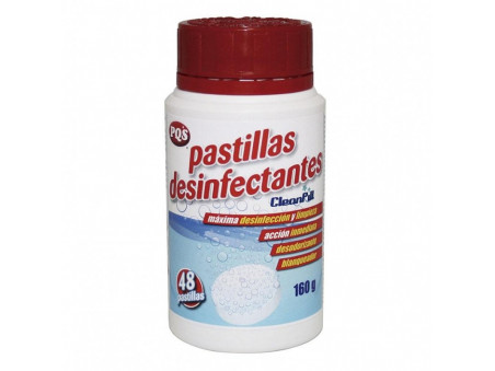 PQS Desinfectante Fungicida Virucida, 48 pastillas Cloradas de disolución instantánea Bote de 160 gr.