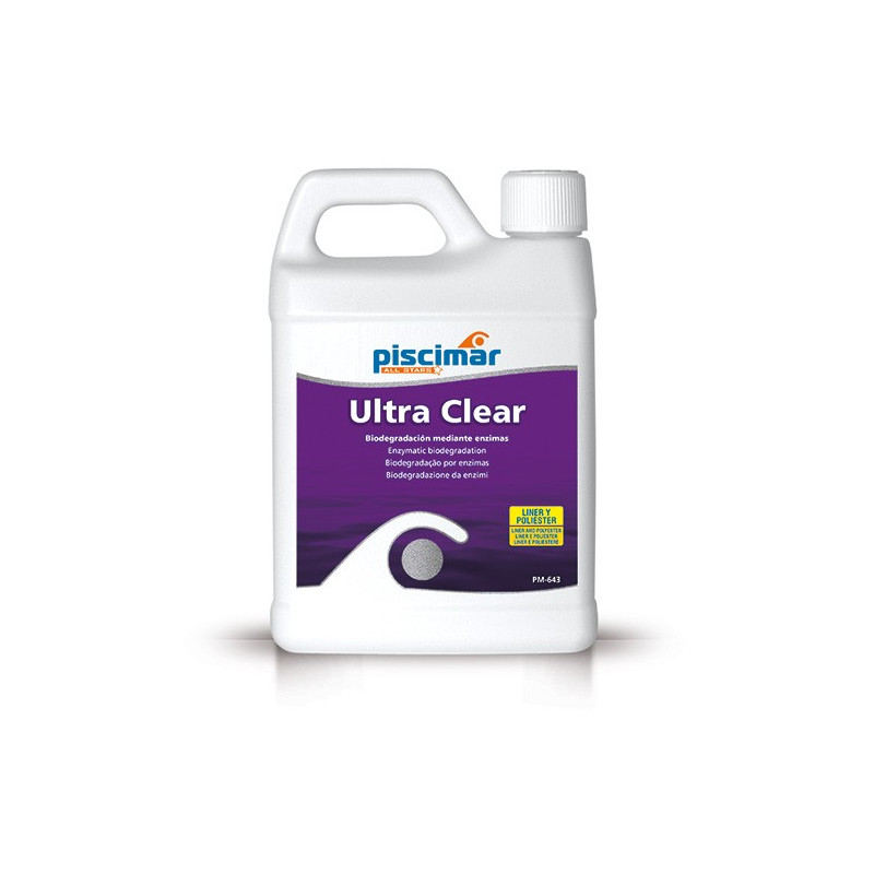 PM-643 ULTRA CLEAR: Coagulante enzimático especial para recuperación rápida de aguas verdes o aguas muy sucias. Botella 1,1 Kg.
