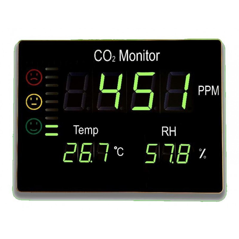 Higrometro mural FTK-CHT2008 con pantalla digital: detector CO2, Temperatura y humedad relativa.