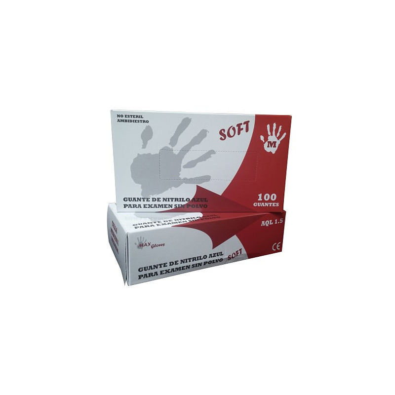 Guante Desechable Nitrilo sin polvo. Caja 10 paquetes de 100 ud por paquete (1000 ud total)