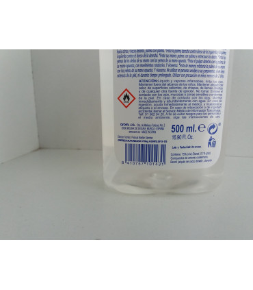 Gel hidroalcohólico antiséptico para piel sana S'nonas 500 ml con tapón flip top.