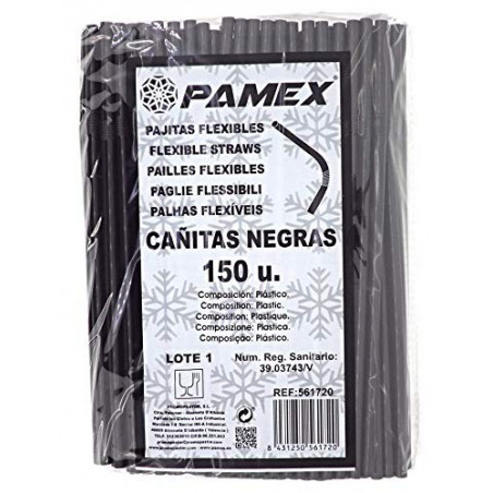 Pajitas Flexibles Negras Profesional - Desayuno / Coctel. Pack 150 Ud.