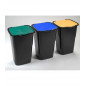 Kit de reciclaje 3 Papeleras de 50 Lt. Cubo Negro y tapas de colores