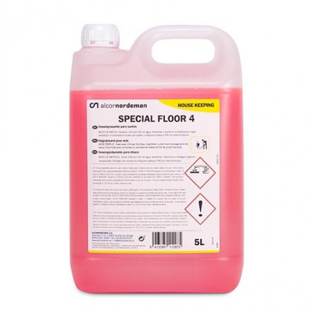 Special Floor 4:  Detergente fregasuelos desengrasante alcalino para máquinas fregadoras 5 Lt