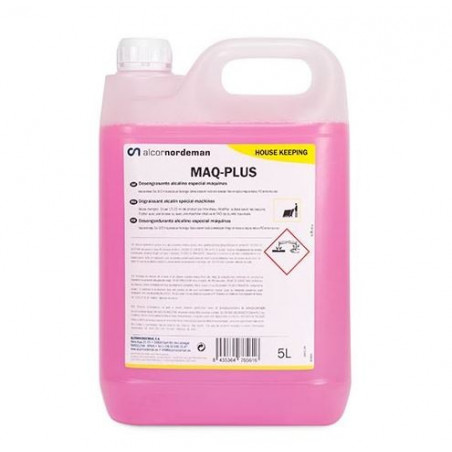 MAQ - PLUS: Detergente fregasuelos desengrasante para máquinas fregadoras automáticas. Espuma controlada.  Botella 5 Lt