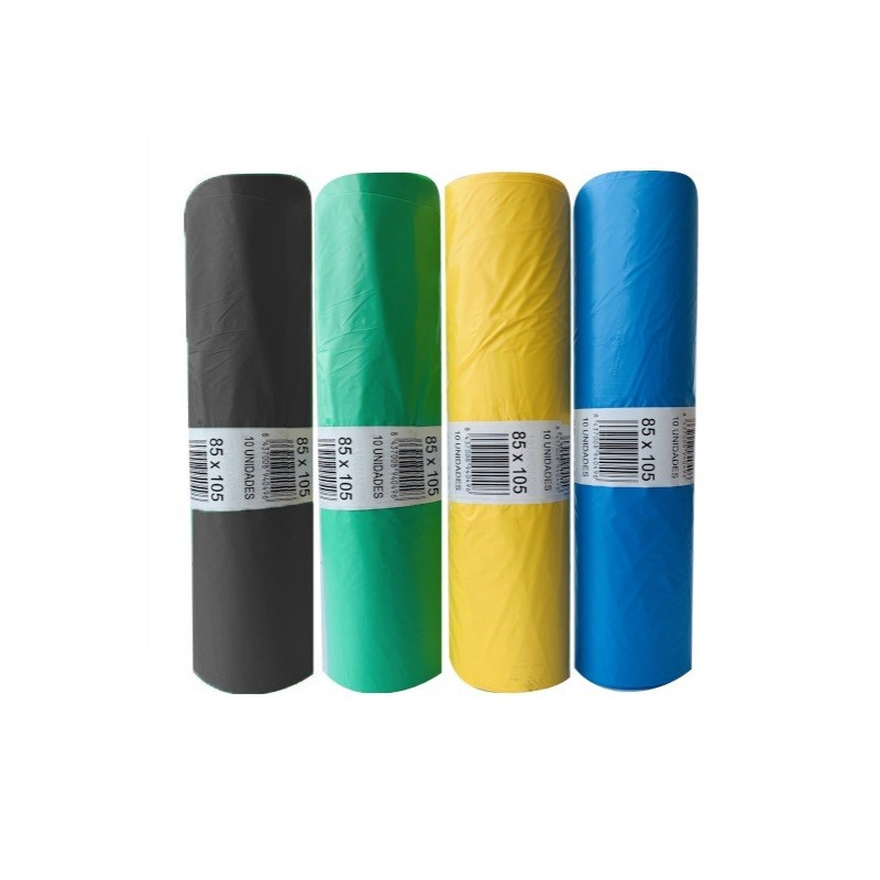 Kit reciclaje 4 rollos bolsas basura 120 Lt 85x105 colores Amarillo, Azul,  Verde y Negro