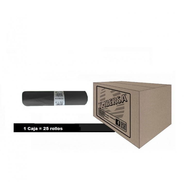 Caja  Bolsa basura SUPER 120 L. 85x105 mm. Caja 25 rollos - 250 bolsas XL Negras.