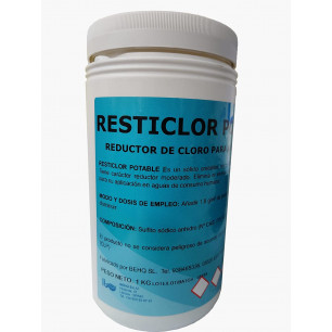 REDUCLOR / RESTICLOR: reductor de cloro para la desinfección del agua de consumo y piscina. Bote 1 kg