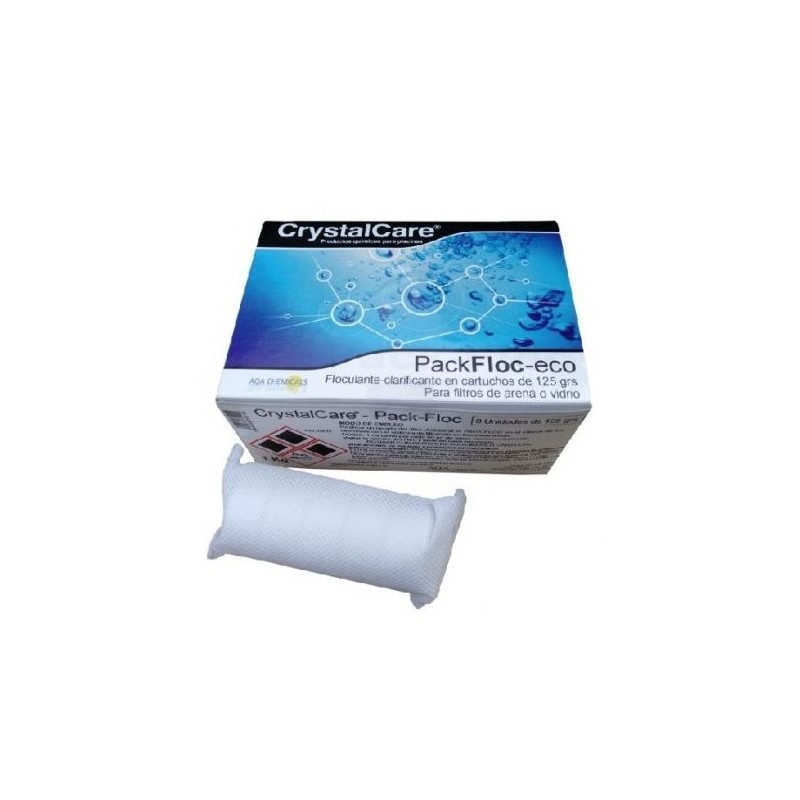CrystalCare Pack Floc Eco: cartuchos floculante para mejorar transparencia del agua. Caja 8 uds