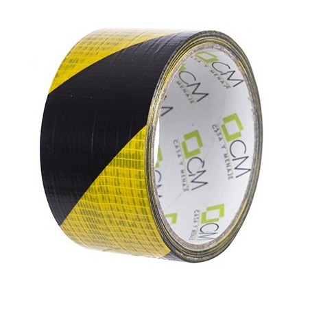 Cinta adhesiva Warning resistente amarillo y negra 48 mm x 10 m. Pack 6 rollos