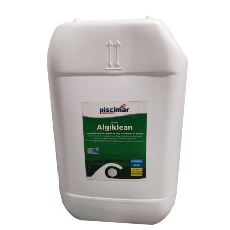 PM-634 Algiklean doble acción: algicida y abrillantador. Especial equipos de sal y tratamiento choque. Garrafa 25 Lt