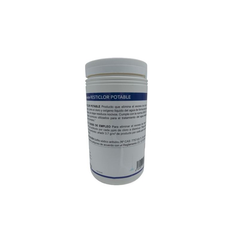 RESTICLOR: reductor de cloro para la desinfección del agua de consumo y piscina. Bote 1.8 kg