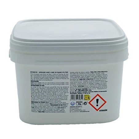 BYEƎYꓭ! Grease and Lime in Sand Filter. Limpiador en Polvo de interior de filtros de Arena y Vidrio. Bote 3 kg