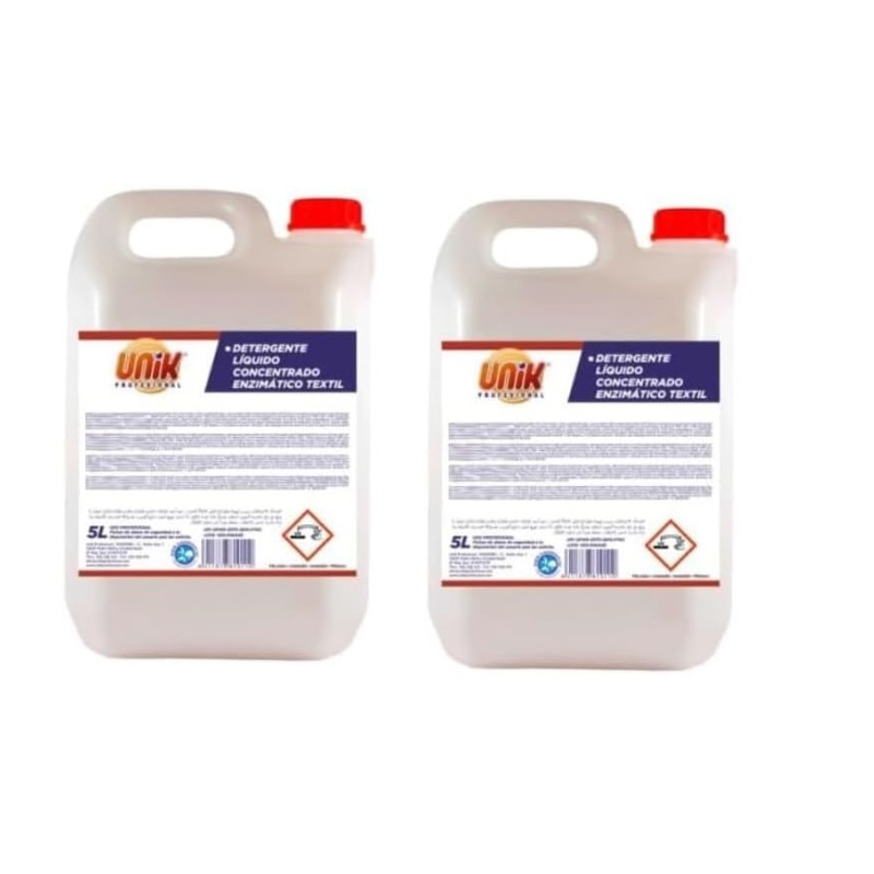 Detergente Líquido Concentrado Enzimático Textil 5 Lt. Unik. Caja 2 botellas Detergente Líquido Concentrado Enzimático Textil 5 Lt. Unik. Caja 2 botellas
