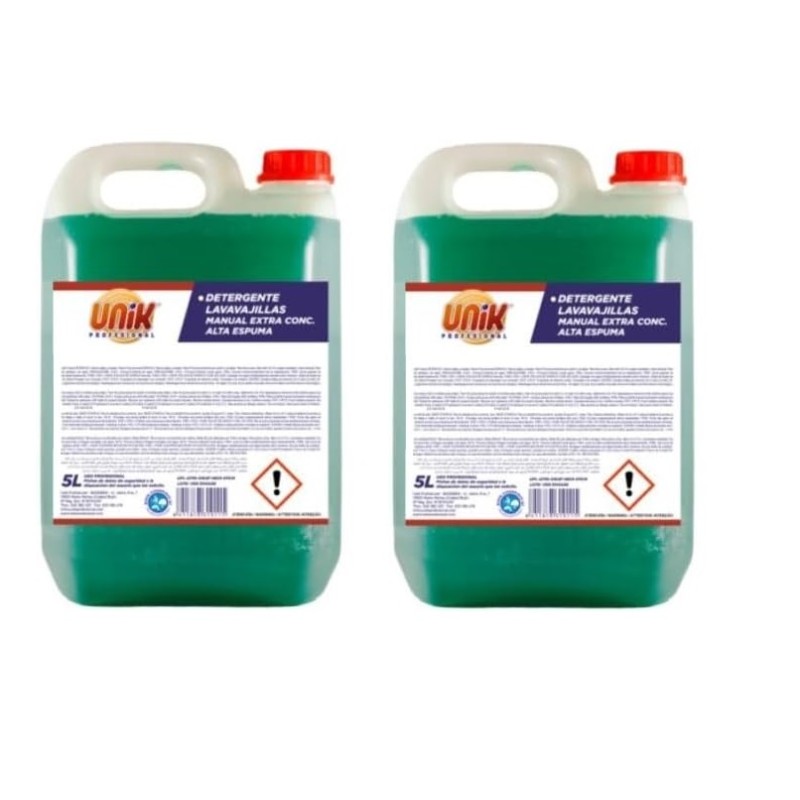 Detergente Lavavajillas Manual Extra Concentrado 5 L. Unik. Caja 2 botellas