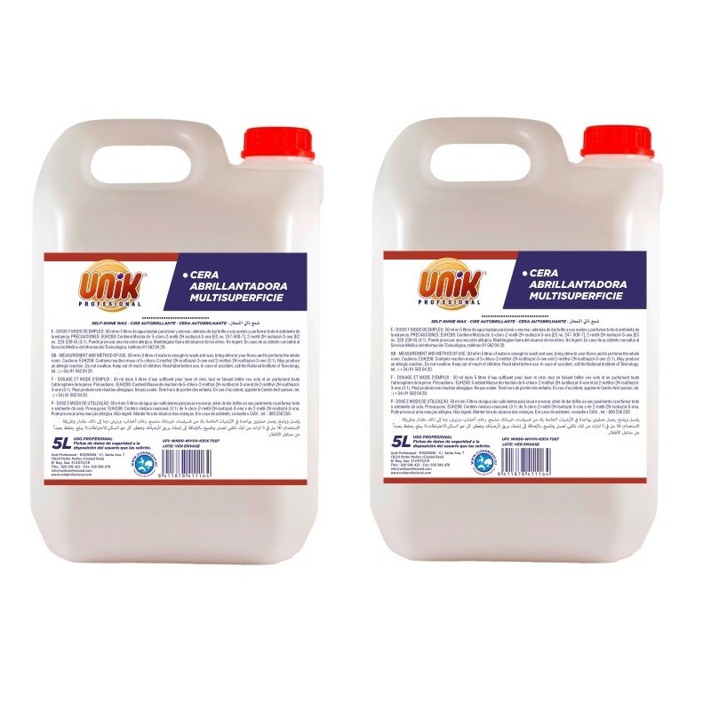 Cera abrillantadora multisuperficies 5 Lt. Caja 2 botellas Cera abrillantadora multisuperficies 5 Lt. Caja 2 botellas
