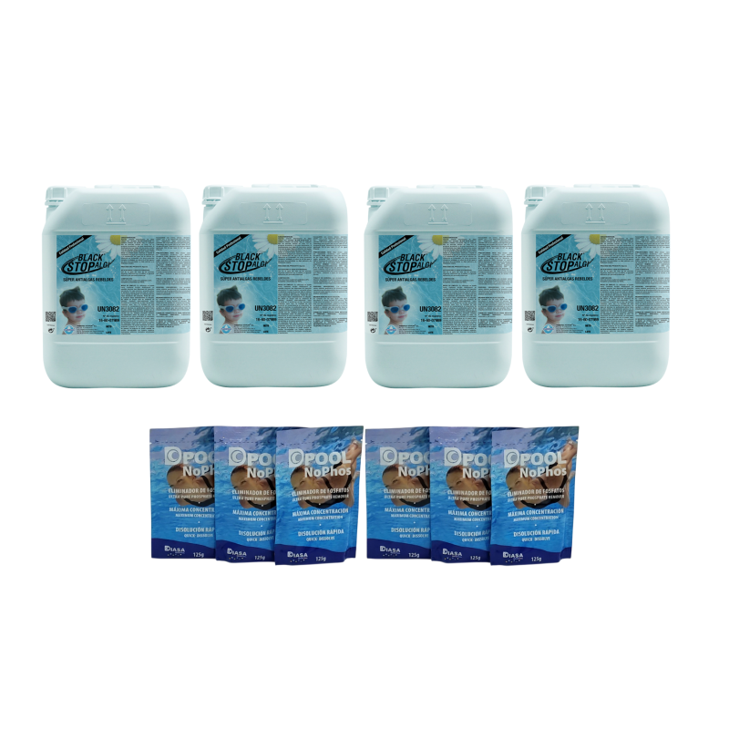 Pack especial 6 Dpool NoPhos Eliminador de Fosfatos 125 gr + 4 botellas de Black Stop Algi Exterminador de algas rebeldes